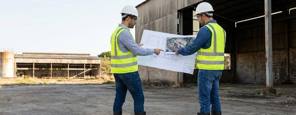 Equipe especializada realizando Avaliação Preliminar Ambiental em terreno industrial